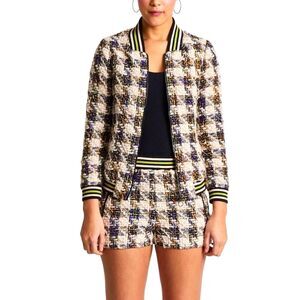 SUI by ANNA SUI Houndstooth Sparkle Knit Bomber Jacket, Sz. S